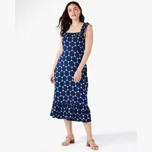 Parisian Navy Joy Dot Ruffle Midi Dress
